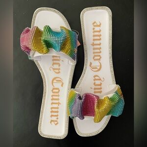 NWT ~ Juicy Couture HollyN Multicolor Crystal Ruffle Slide Sandals